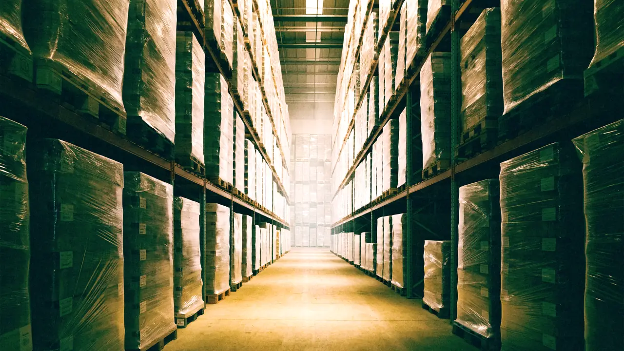 Warehouse complex with equipment on racking